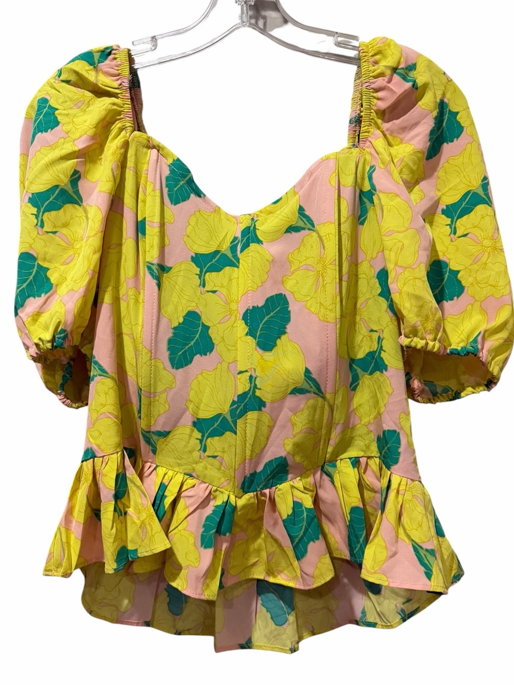 Milk & Honey XL Yellow and Pink Summer Floral Corset Tie Back Crop Blouse NWT 13